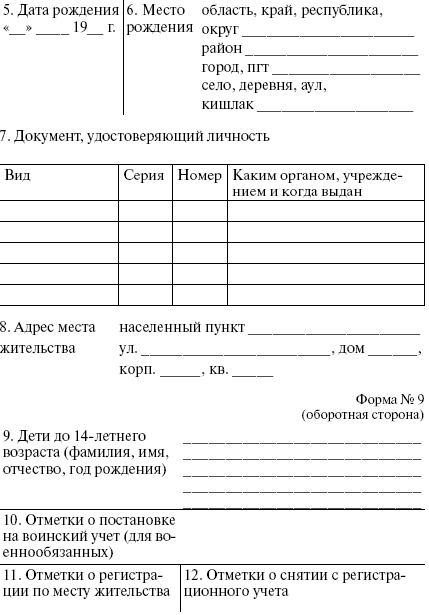 Бланк Карточки Прописки Форма 16